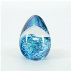 Glass Eye Studios,  Aqua Flower  Hand Blown Glass Egg Sculpture (Second).