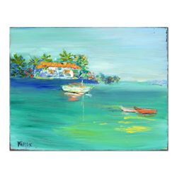 Elliot Fallas, "Ocean Edge" Original Oil Painting on Wood Box, Hand Signed with Certificate of Authe