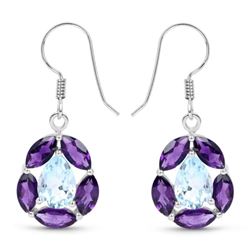 9.10 Carat Genuine Blue Topaz and Amethyst .925 Sterling Silver Earrings