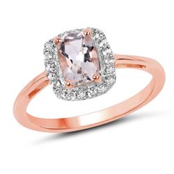 14K Rose Gold Plated 1.05 Carat Genuine Morganite and White Topaz .925 Sterling Silver Ring (size 7)