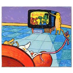 "Remote Cat-trol" Limited Edition Hand Pulled Original Lithograph By Matt Rinard, Numbered and Hand 