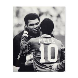  Pele & Ali Hug  Print, Autographed by Legendary Brazilian Footballer, Pele.