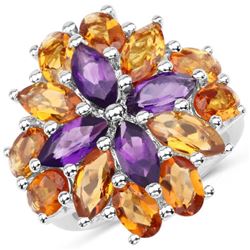 7.96 Carat Genuine Amethyst & Madeira Citrine .925 Sterling Silver Ring (size 7)
