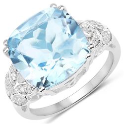 6.97 Carat Genuine Blue Topaz & White Diamond .925 Sterling Silver Ring (size 8.5)