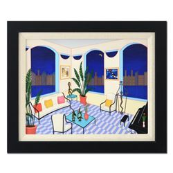 Fanch Ledan,  Interior with Primitive Art  Framed Limited Edition Serigraph on Canvas, Numbered Inve