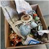 Image 1 : BOX LOT CHINA TEA CUPS, PICTURE FRAMES, FIGURINES, DIVE HELMET, CLOCK, ETC