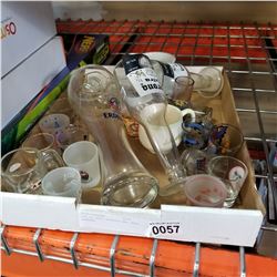 LOT OF SHOT GLASSES AND BEER GLASSES