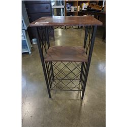 METAL AND WOOD WINE RACK END TABLE