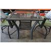 Image 2 : METAL PATIO TABLE W/ GLASS AND 2 MATCHING CHAIRS AND CUSHIONS