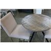 Image 2 : ROUND WOOD AND METAL BASE TABLE AND 2 DINING CHAIRS