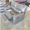 Image 8 : NEW GENUINE GREY STITCHED LEATHER DOUBLE RECLINING SOFA WITH FLIP DOWN CONSOLE, AND DOUBLE RECLINING