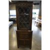 Image 1 : VINTAGE WALNUT CORNER DISPLAY CABINET W/ LEADED GLASS