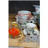 Image 3 : CRYSTAL DECANTER SET, ART GLASS PAPER WEIGHTS, SALT AND PEPPERS, CHINA CUPS AND SAUCERS