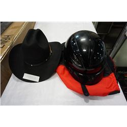 SMITH BILT COWBOY HAT SIZE 6-3/4 AND MOTOR CYCLE HELMET