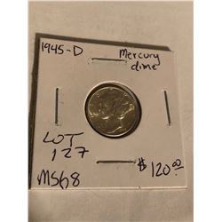 1945 D Mercury Silver Dime MS68 High Grade