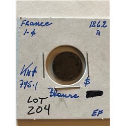 1862A France 1 Cent in Extra Fine Grade