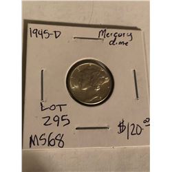 1945 D Mercury Silver Dime MS68 High Grade