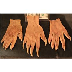X-MEN SABRETOOTH SCREEN USED STUNT STAGE 2 & 3 SILICONE GLOVES WITH CLAWS! LOT OF 3