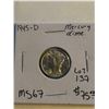 Image 1 : 1945 D Rare MS67 High Grade Silver Mercury Dime