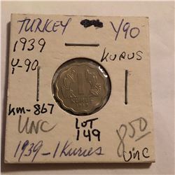 1939 Turkey Kurus in Uncirculated Grade