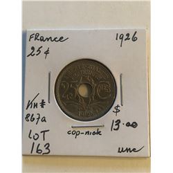 1926 France 25 Cents in Uncirculated High Grade KM 867A