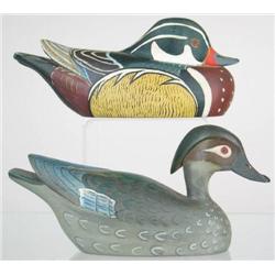 Lot of two miniature wood duck carvings. A sleepy