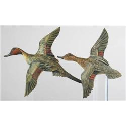 Pair of miniature wall mount flying pintails bran