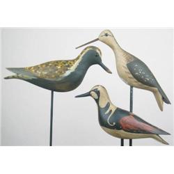 Lot of three shorebird decoys. A golden plover in