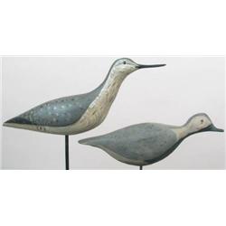 Lot of two contemporary shorebird decoys. A yello