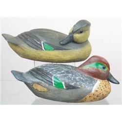 Pair of green wing teal decoys by Paul J. LeCompt