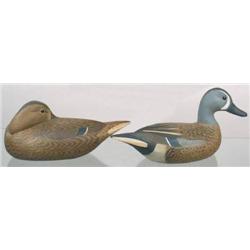 Pair of blue wing teal decoys by Mike Borrett, Ma