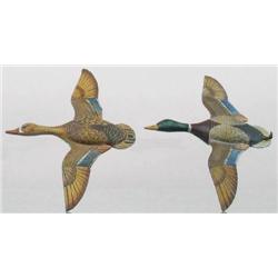 Pair of miniature flying mallards ca 1940s with a