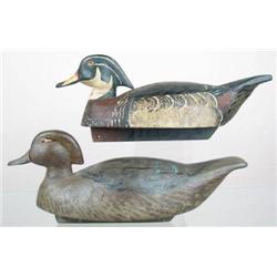 Rare pair of working wood duck decoys by Ralph Je