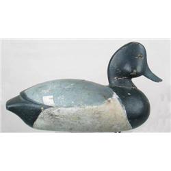 Solid body bluebill drake decoy with carved wing 