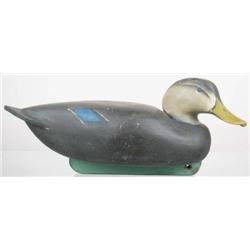 Working turned head, black duck decoy by the Ward