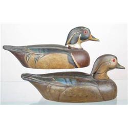 Very rare pair of wood duck decoys from a rig mad