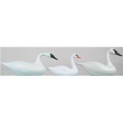 Lot of three miniature swan decoys. One by Bob Jo