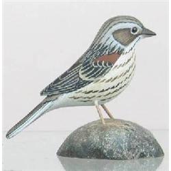 Miniature Vesper Sparrow with split wing carving 