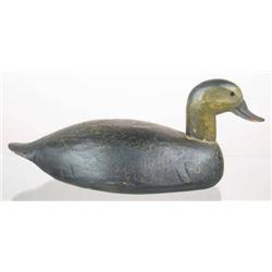 Solid body scratch painted black duck decoy.  Pos