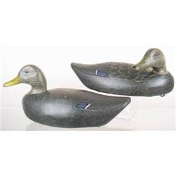 Pair of black duck decoys by noted MI carver Davi