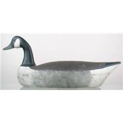 Hollow Canada goose decoy with glass eyes and gre