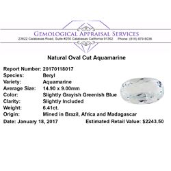 6.41 ct.Natural Oval Cut Aquamarine
