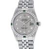 Rolex Mens Stainless Steel Slate Grey Diamond & Emerald Datejust Wristwatch