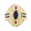 Image 2 : 1.60 ctw Sapphire, Ruby and Diamond Ring - 18KT Yellow Gold