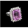 Image 1 : 15.37 ctw Kunzite and Diamond Ring - 14KT White Gold