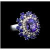 14KT White Gold 4.93 ctw Tanzanite, Sapphire and Diamond Ring