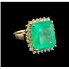 Image 1 : 9.93 ctw Emerald and Diamond Ring - 14KT Yellow Gold