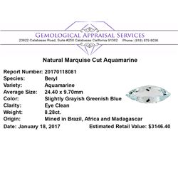 8.28 ct.Natural Marquise Cut Aquamarine