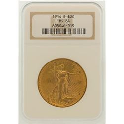 1914-S $20 St. Gaudens Double Eagle Gold Coin NGC MS64