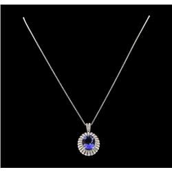 6.81 ctw Tanzanite and Diamond Pendant With Chain - 14KT White Gold